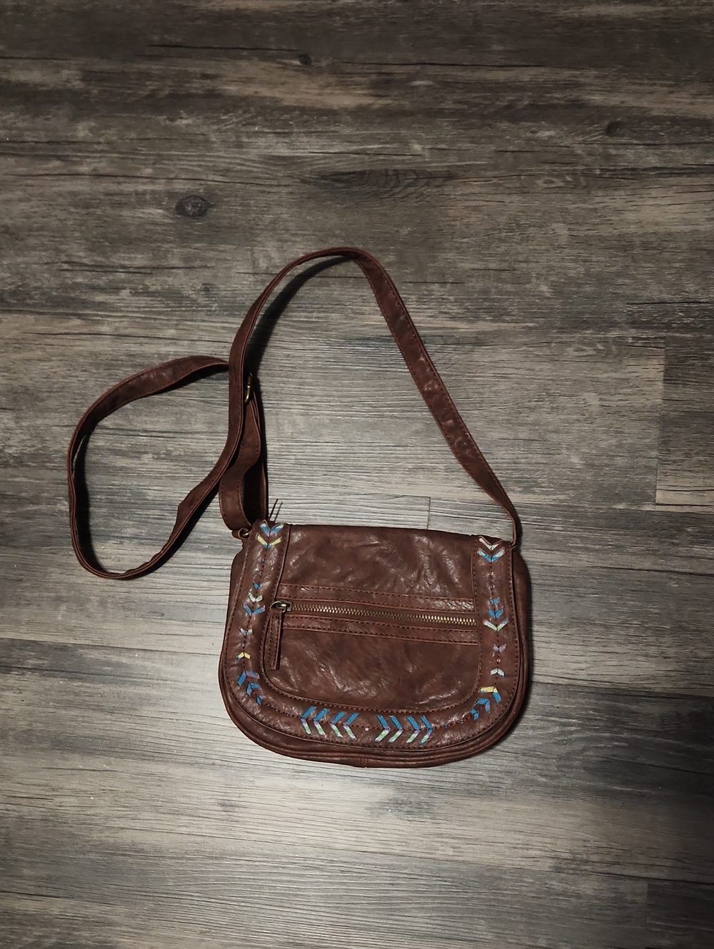 Mossimo Supply Co. Brown Crossbody Bag with Blue Accent Stitching